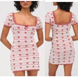 For Love And Lemons Red and White Heart Mini Dress